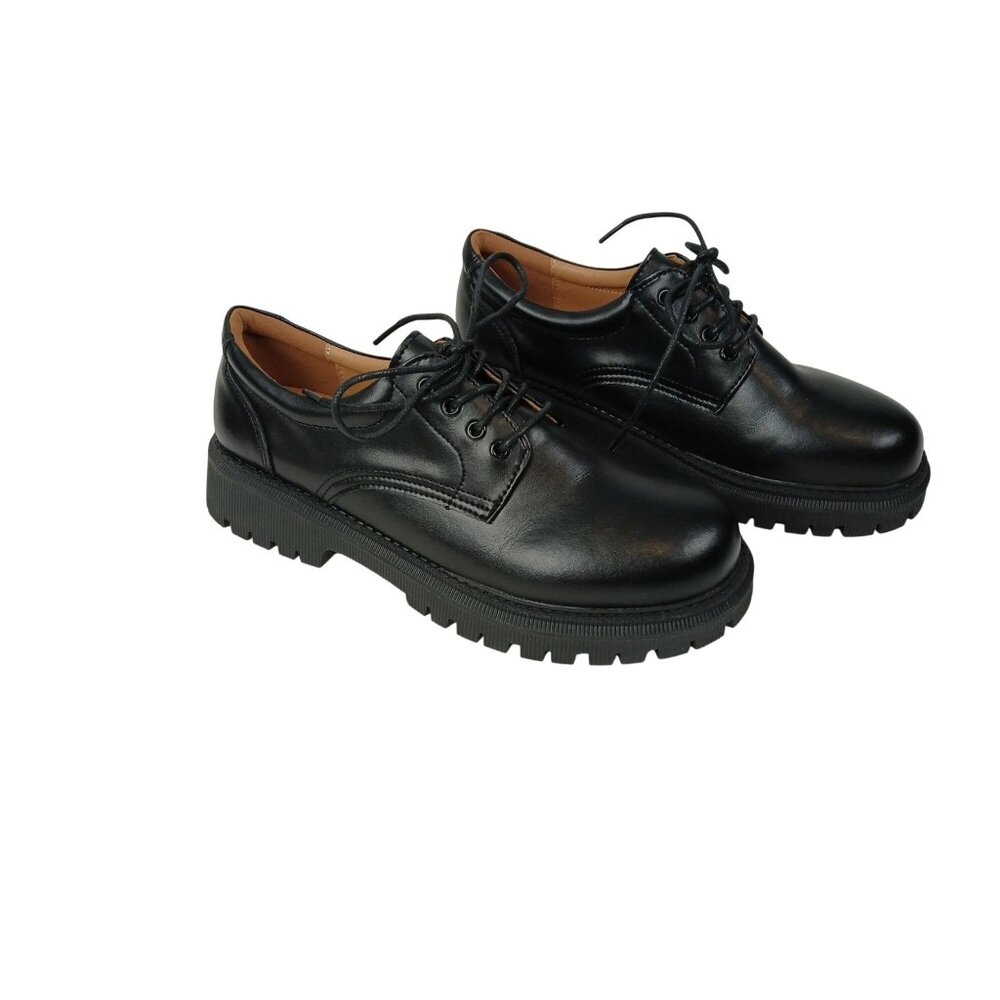 Classic IUY Black Leather Womens Size 10 Lace-Up Oxford Shoes With Sturdy Rubber